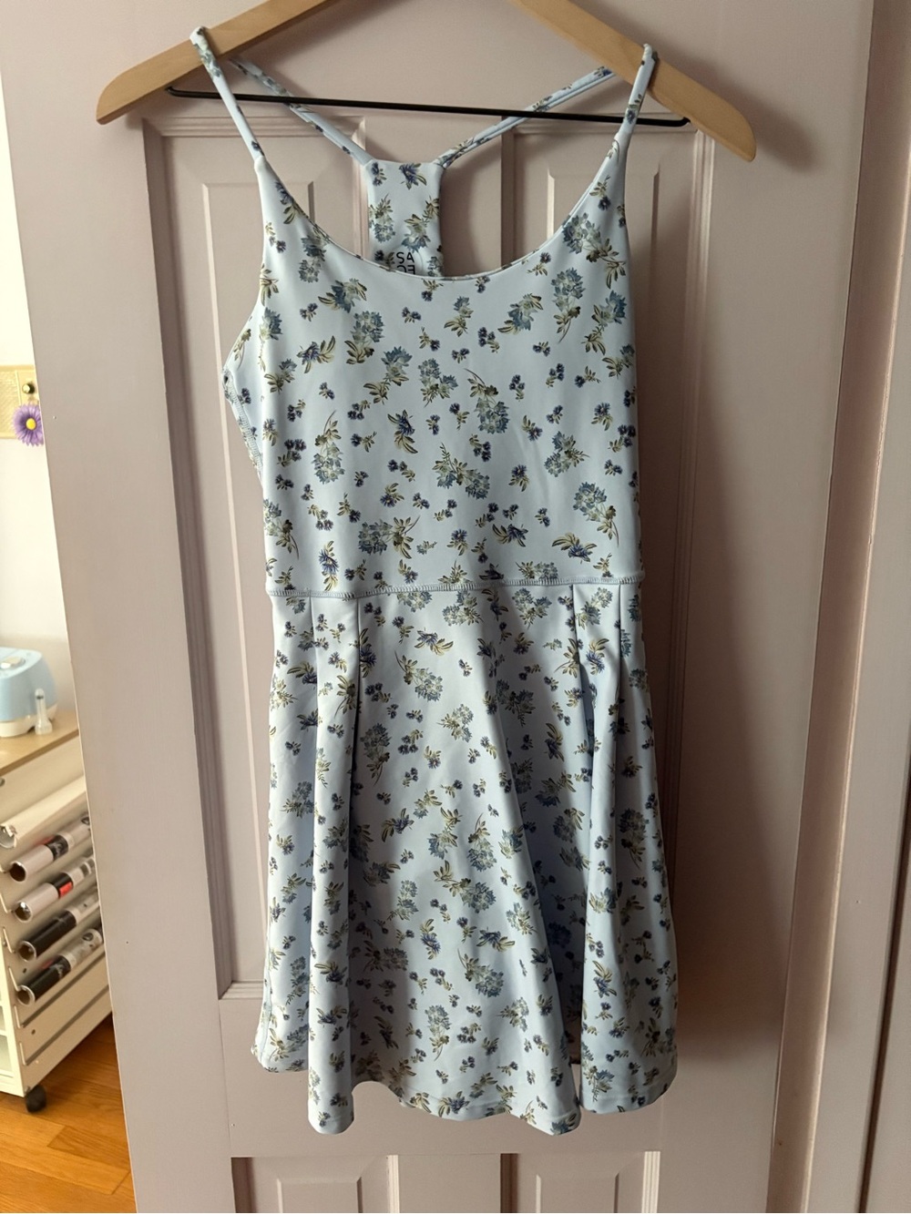 Sage Floral Spaghetti-Strap Dress in Light Blue